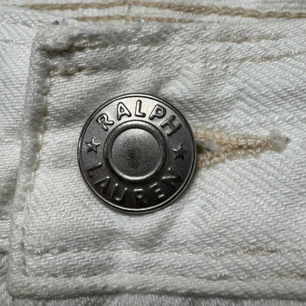 Ralph Lauren Denim Shorts Kids Size 14 White Raw Hem Blue Rose Patch Cotton